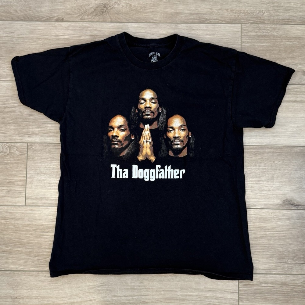 Death Row Records Snoop Dogg The Doggfather Black T-Shirt Adult Large Rap Tee
